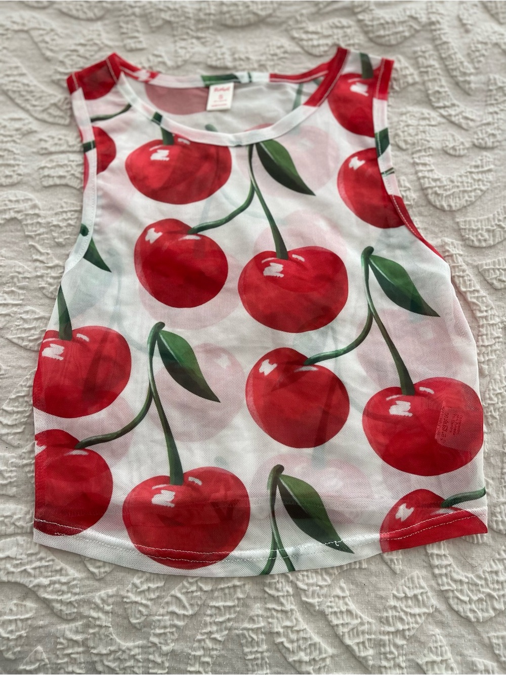 ROMWE White sheer Tank Top with Red Cherry Print hot girl summer small
